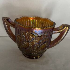 Vintage Imperial Glass Company Ohio Pansy Amber Carnival Glass Sugar Bowl